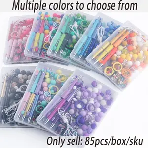 85 boxed DIY bead pens, Bead set, in the same color series and silicone focal beads, silicone round beads, suitable for jewelry making, matching DIY bracelets, hanging ropes, bead pen accessories, Beading Making, Bead Art Kit
