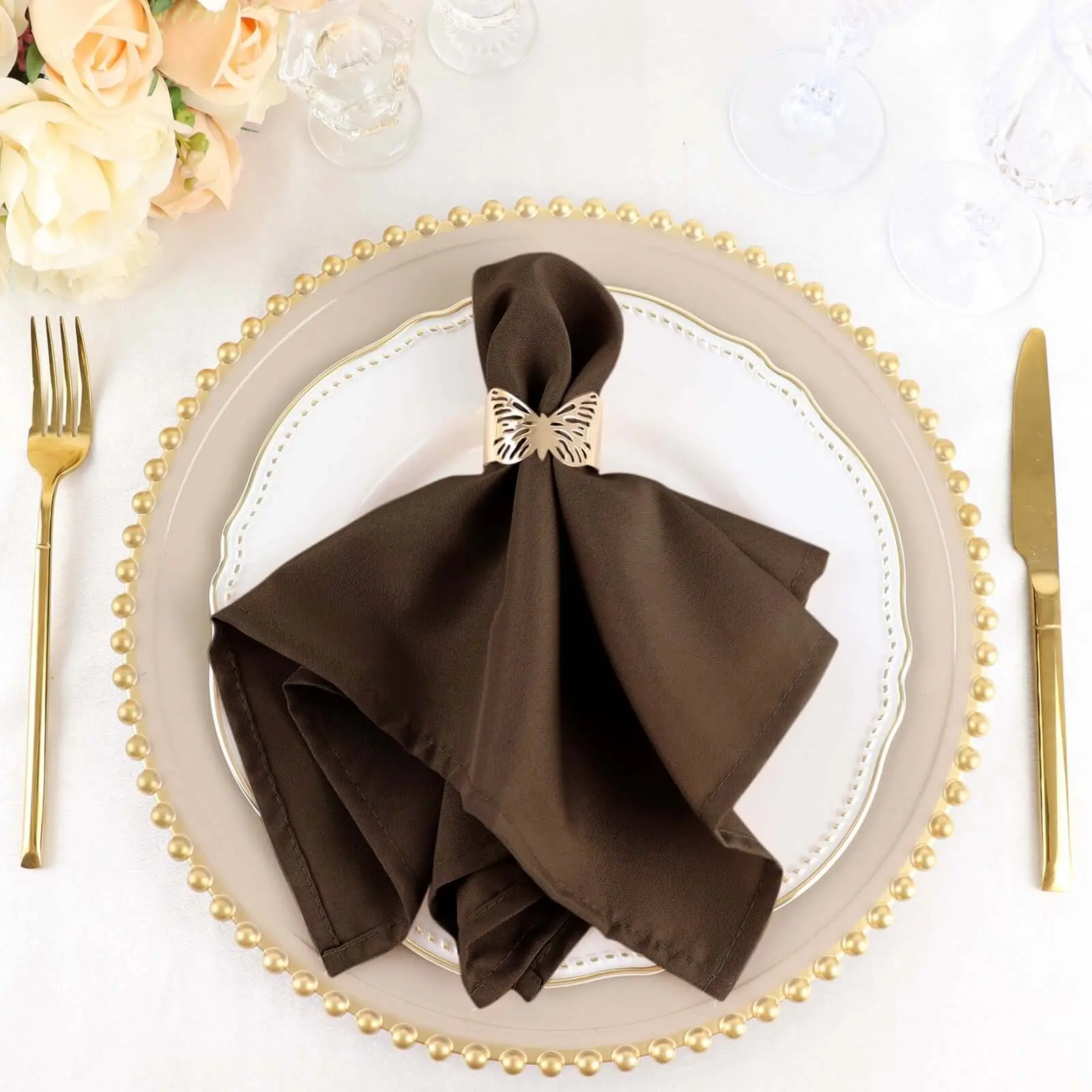 5-Pack Square Polyester Dinnerware Napkins, 17"x17" Chocolate Brown - Wrinkle Resistant, Easy-Care Tableware Cloth Napkins for Banquet Event Use
