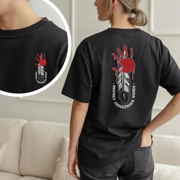 Unisex Cotton Breathable Short-Sleeve T-Shirt, MMIW Awareness Indigenous Women Red Hand Justice Casual Streetwear Meaningful Cause Top, Shortsleeve, Print, Everyday, Lightweight, Fit, Round Neck, Tee, Comfortable