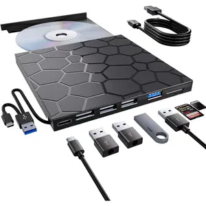 External CD/DVD Drive for Laptop, Portable DVD Player for Laptop, 8 in 1 USB 3.0 CD/DVD-ROM +/-RW CD Burner,cd Drive External USB cd Reader Compatible with Desktop ,Windows 11/10/8/7 Linux