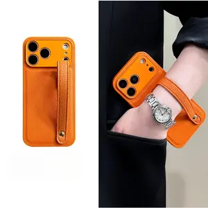 Orange Leather Wristband Apple 17Pro Max Air Phone Case iPhone16/15 Anti-drop