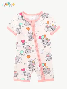 JUNBLEBABY Unisex Bamboo Blend Short Sleeve Graphic Coat - Baby Bodysuit Playwear, Elephant Stars Prints, Double Zipper, Soft Breathable Fabric,summervibes