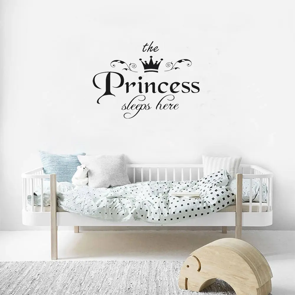 Princess Sleeps Here Wall Decor Stickers with Crown Design, Easy to Apply & Remove for Girls' Bedroom, Waterproof & Durable Princess Theme Decoration