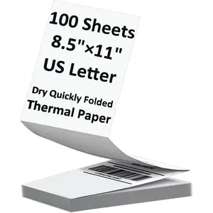 100 Sheets  Letter Size Thermal Paper, 8.5 x 11 Inch Thermal Printer Paper for M08F/A40 Thermal Portable Printer, Continual Feeding Folded Printing Paper