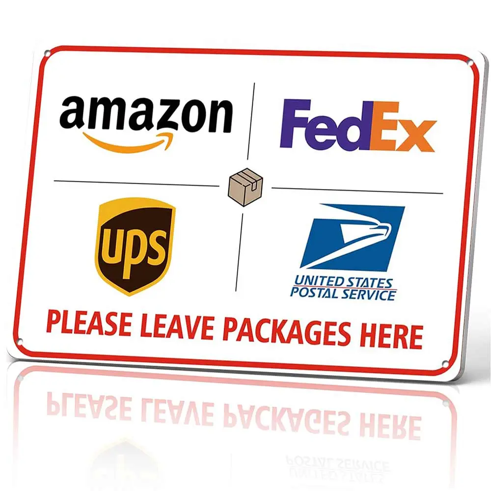 "Please Leave Packages Here" 12x8 in Lightweight Aluminium Vintage Delivery Metal Sign, Hanging Decorative Wall Sign, Gender-Neutral Front Porch Entryway Signage, Outdoors Home Decor Plaque, Great Gift for Friends, Metal Signs, Front Porch Sign