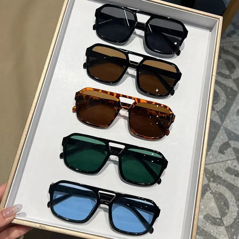5PCS Unisex Vintage Pilot Sunglasses - Oversized Square, Polarized UV400 Black Tinted Lenses, Wrap-Around, Men's Stylish Outdoor Sport Sunglasses for Cycling, Outdoor Sport Sunglass, Polarized Sports Sunglasses