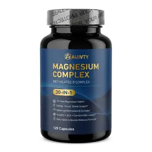 Auivty Magnesium Complex Supplement - 10-Form Magnesium with Methylated B-Complex, CoQ10, ALA, L-Carnitine - Energy Boost, Nerve, Muscle Support - 120 Capsules (60-Day Supply)