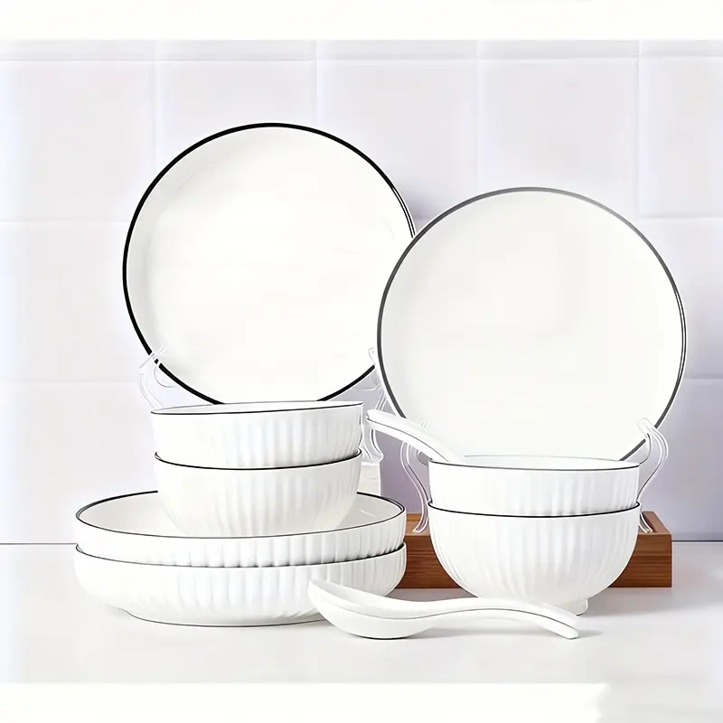 12pcs Japanese Yamada Ceramic Dinnerware Set, Dinnerware Service Set, Dish Sets, Dishes Set, Traditional & Underglaze, Dishwasher Safe, Microwaveable, Elegant Tableware