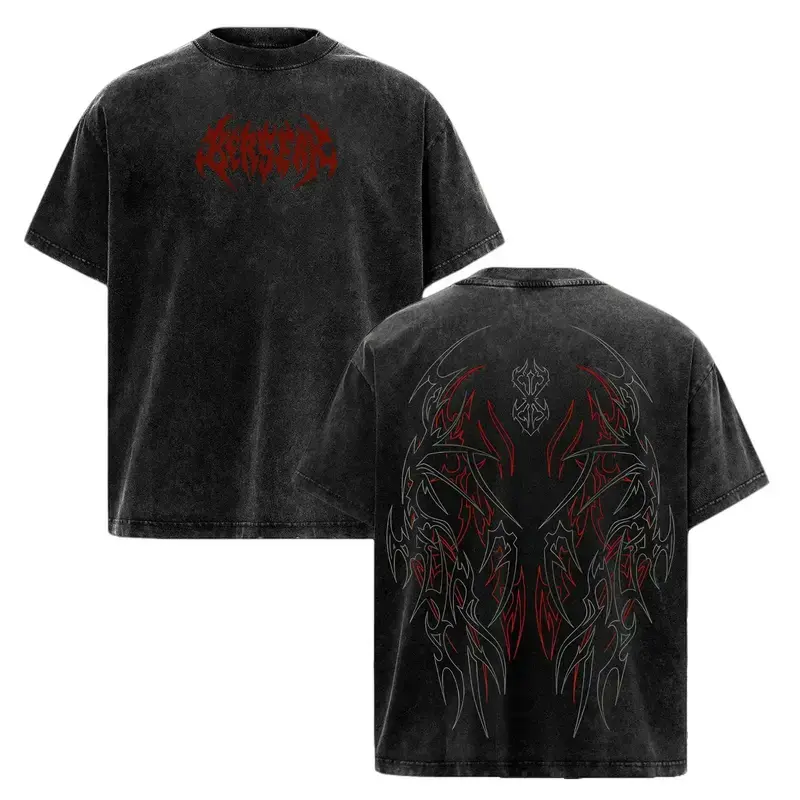 Men's Berserk Graphic Top, Vintage Washed Heavy Cotton, Oversized Shortsleeve Unisex Streetwear Pump Cover, Tshirt, Fitness, Tee