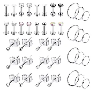OIDEA Body-Safe Piercing Jewelry Set, 40PCS 16G-20G 316L Stainless Steel Cubic Zirconia Rhinestone Pieces for Nose & Ear Cartilage