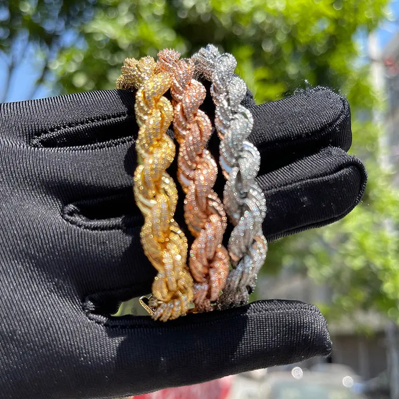 HELLOICE 9mm Iced Out Rope Bracelet 18K Gold Plated 5A CZ Bracelet for Women and Men
