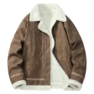 Men’s Autumn Winter Heavyweight Sherpa-Lined Jackets - Multi-Pocket Casual Medium Beige Coats, Comfortable for Daily Work & Outdoor Skiing