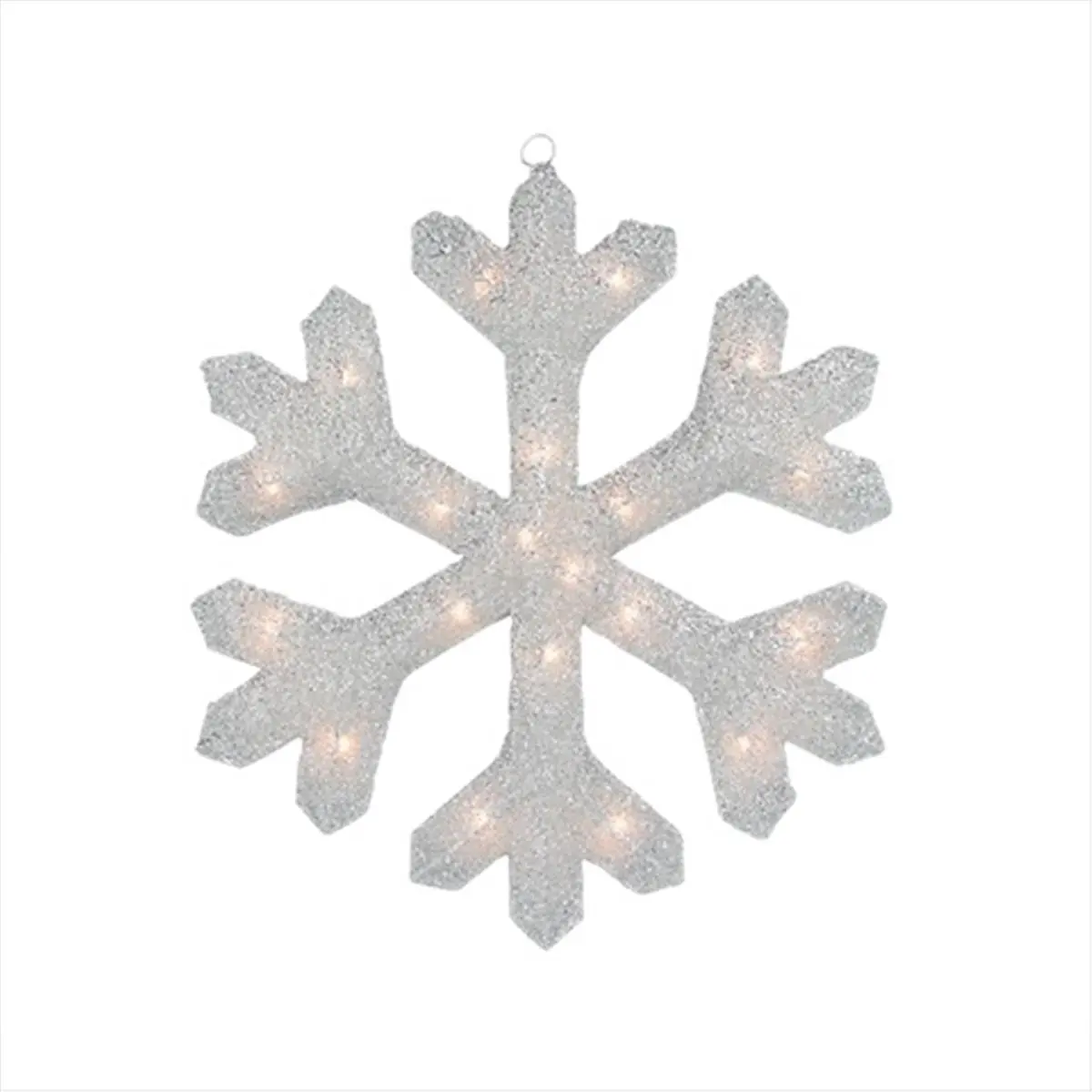 NorthLight 19.5 in. Lighted Silver Tinsel Snowflake Christmas Yard Art Or Window Decoration, Glass, Metal, Mini Bulbs