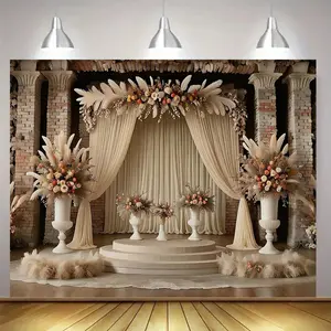 Feather Decor Backdrop, 1 Count Romantic Vintage Wedding Party Backdrop, Wall Decoration, Photography Background, Curtains, Tablecloths, Banners