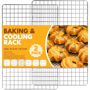 2 PCS 15x10 Inches Stainless Steel Cooling Racks Oven Safe Wire Bacon Rack for Cooking and Baking Fits Jelly Roll Sheet Pan