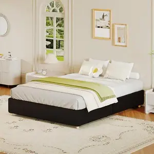 GAOMON Full Size Cloud Bed Frame，Corduroy Low Bed Frame Without Headboard, Thick Fabric Upholstered Platform Bed, Solid Wood Legs, No Box Spring Needed, Never Squeak, Easy Assembly, Black
