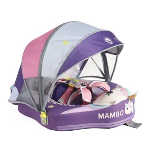 Mambobaby Non-Inflatable Rainbow Unicorn Baby Swim Float with Detachable Canopy, UPF 50+ Sun Protection, 5-Point Safety System, Dual-Position Float for Babies 3-24 Months