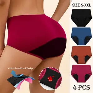 4pcs Women'S Low-Rise Safety Underwear - Leak-Proof Comfortable Period Panties with Soft Breathable Fabric, Low-Rise Design & Full Coverage Everyday & Heavy Flow Days, Discreet Leakproof Protection