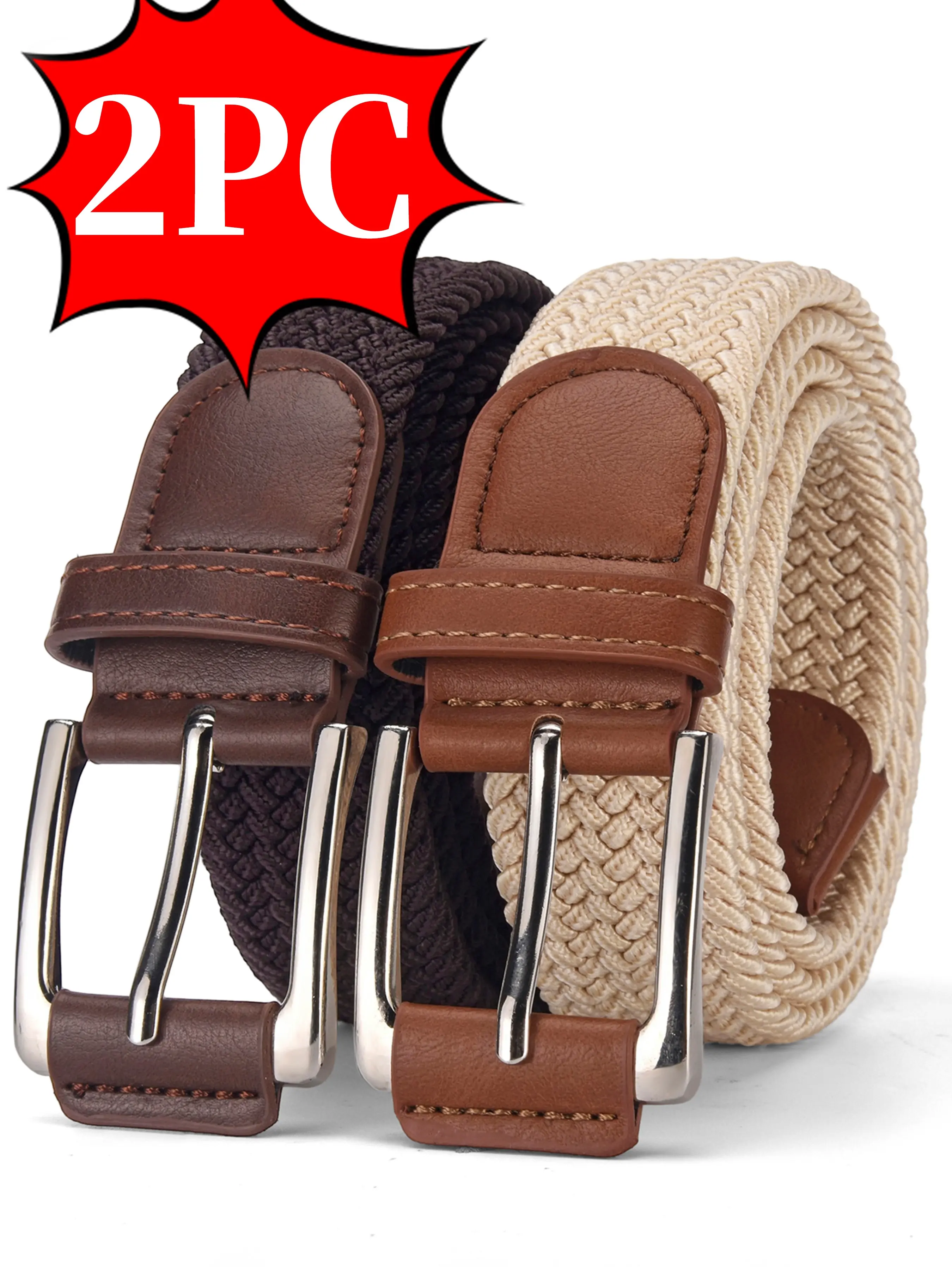 Men's Golf Belt Set, Belt Combo, Casual Belts, Durable Belts, Sporty Elastic Woven Waistband with Alloy Buckle, Adjustable No-Hole Design, Comfortable Breathable Accessory, Casual Web Belt, Casual Style Belts