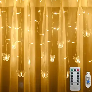 Butterfly Curtain Lights, 6.6ft 48 LED 10 Butterflies USB 8 Modes Window Fairy Lights Twinkle String Lights with Remote Timer for Bedroom Wedding Party Holiday Decor (Warm White)