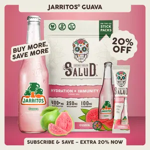 Salud x Jarritos 2-in-1 [Hydration & Immunity - Guava] Electrolytes Powder, Agua Fresca Drink Mix, Elderberry, Dairy & Soy Free, Non-GMO, Gluten Free, Vegan, 1g Sugar (15 Servings)