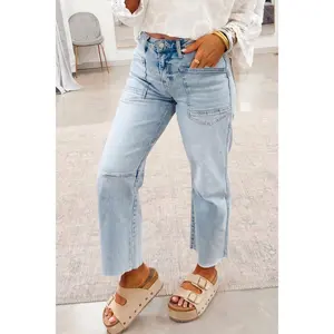 Beau Blue Frayed Cropped Straight Jeans