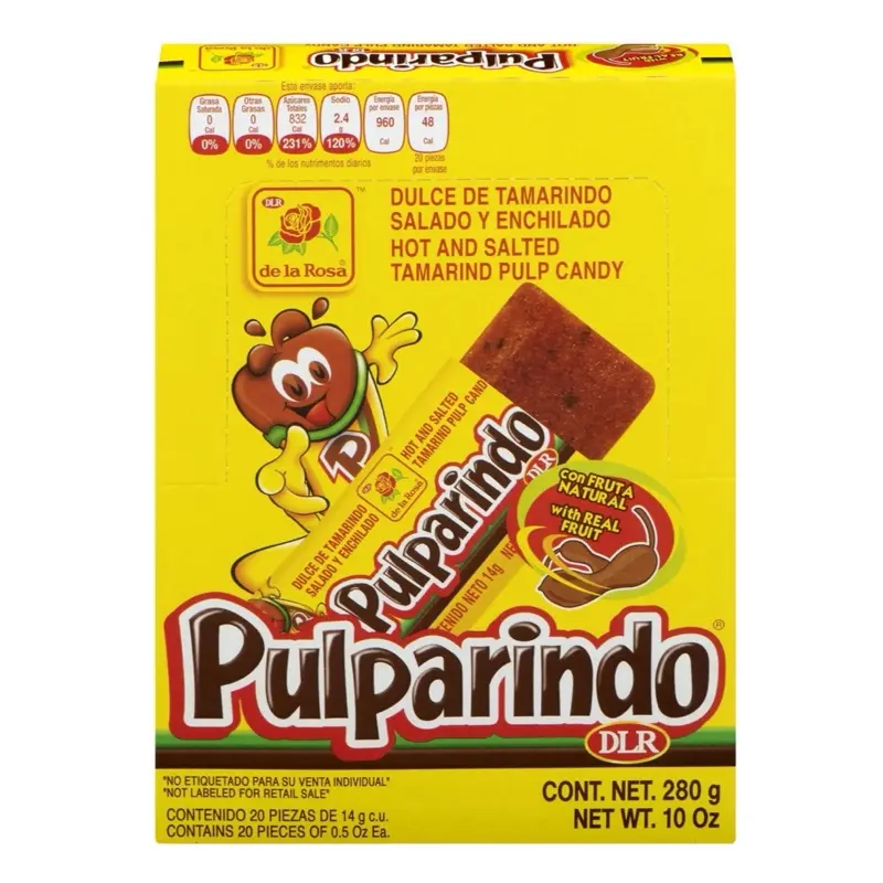 De la Rosa Pulparindo Tamarind Mexican Candy - Original Flavor - One 10 oz (280g) Box with 20 Individually Wrapped Bars
