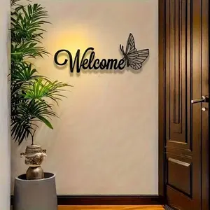 1 piece - A simple butterfly-shaped welcome sign/decorative plaque, wall metal plaque, Indoor home decoration, suitable for living rooms, bedrooms, country-style homes. It makes a great housewarming or birthday gift for family and friends