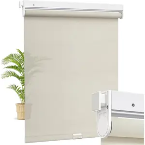 No Drill Cordless Roller Shades No Tools 5% Opening Roller Windows Blinds Flame Retardant Fabric Privacy Blinds Thermal Insulated Tension Shades for Home (Sand, Custom Size)