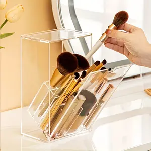 Transparent acrylic makeup brush storage rack – adjustable desktop cosmetics organizer, multi-compartment transparent plastic storage box, suitable for makeup brushes and beauty tools, perfume storage container, Beauty Supplies Organizer
