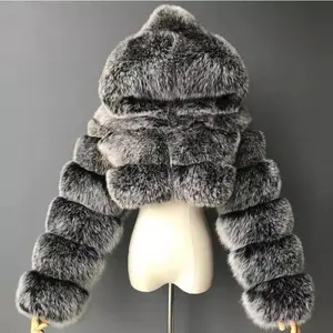 Furry Short Faux Fur Women's Coat with Hood