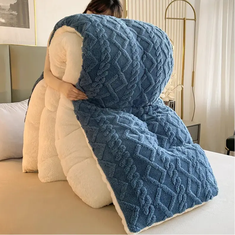 Cosybay Comforter Set, 2pc/3pc Flannel Fleece Comforter Queen / Twin / King Set with pillowcases,Navy Blue Comforter Set Queen Bed Comforter Queen Set Luxury Warm Bedding Set for Winter Anti-static Valentine's Day, Children's Mother's Day Father's gifts