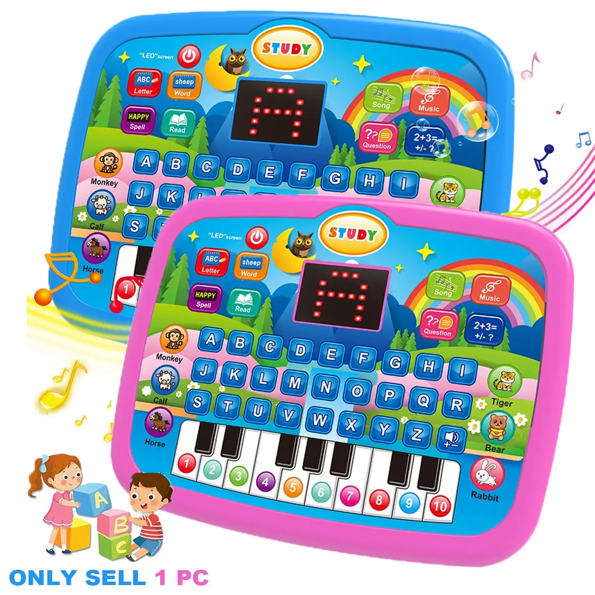 Educational Learning Tablet Toy for Kids 3-5, Learning Tool, Interactive ABC, Numbers & Music Toys, Screen-Free Travel Gift for Boys Girls
