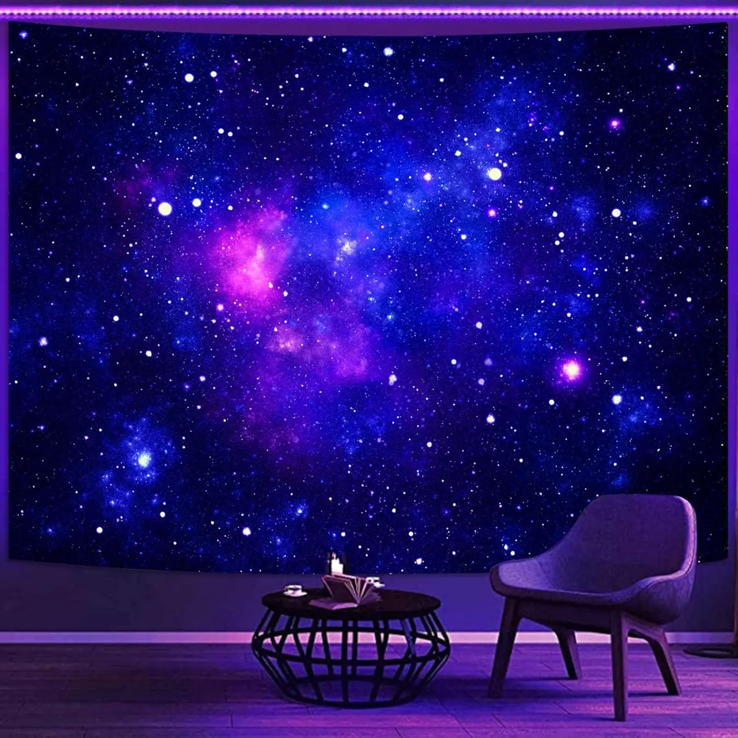 Faxdong Blacklight Galaxy Universe Space Tapestry, UV Reactive Starry Night Sky Mysterious Nebula Stars Ceiling tapestries for Bedroom Backdrop Wall Decor 36×48 inch