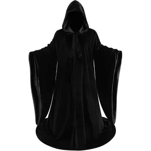 Unisex Deluxe Full Length Hooded Wizard Cape Velvet and Stain Double Deck Cloak Halloween Cosplay