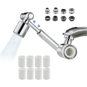 1440° Rotating Sink Water Filter Faucet Extender Aerator, 2 Mode Swivel For Bathroom/Kitchen  Eye Wash,Brass Long Arm Extension For Toddlers,Multiple Adapters With 9pcs Filters