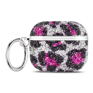 Rhinestone Decor Earphone Case, 1 Count Fashion Leopard-Pattern Earphone Protective Cover with Rhinestone Accents, Earphone Protector Cover Compatible with AirPods 1 2 3 4 Pro Pro2, Accessories, Protection
