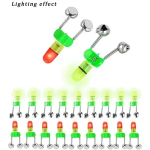 20 PCS Fishing Bite Alarms with LED Light Indicator & Dual Bells, Clip-on Plastic & Metal Night Fishing Rod Accessory, Fishing Accessory