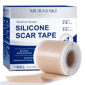 Murasaki Beauty Silicone Scar Sheets for Surgical Scars, 1.6″ x 60″ Roll, Medical Grade Silicone Scar Tape for C-Section, Keloid & Hypertrophic Scars, Reusable Scar Strip