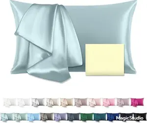 Mulberry Silk Pillowcase 2 Pack – Cooling Satin Pillow Cases for Hair & Skin with Hidden Zipper | Soft Smooth Anti-Frizz Pillow Covers (Haze Blue, Standard 20x26)