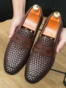 Men's Fashionable Braid Design Slip-on Loafers, Low Top Loafers, PU Leather Loafers, Casual Comfortable Breathable Boat Shoes, Lightweight Breathable Shoes for Daily Wear