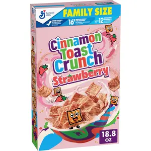 Strawberry Breakfast Cereal - Family Size 18.8 oz, Crispy Sweet Squares, Ready-to-Eat Pantry Food