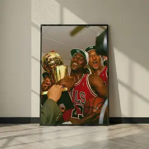 [Sale Up To 40%] [Unframed] Michael Jordan Championship Poster, Chicago Bulls Trophy Celebration Photo Print, NBA Legend Wall Art, Sports Room Decor Gift Locker Room
