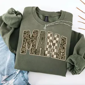 Hunting Mama Camo Western Sweatshirt, Hunting Wife Distressed Varsity Cowboy Tee, Camouflage Checkered Shirt, Camo Cozy Season Hoodie For Her For Him - LORA ATCHER