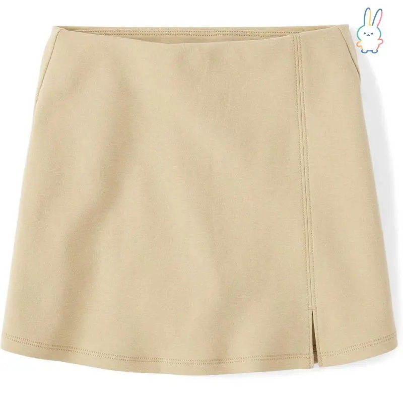 Girls' Cotton Ponte A-Line Skorts, Pull-On School Uniform with Faux Wrap Design, Machine Washable for School & Playground