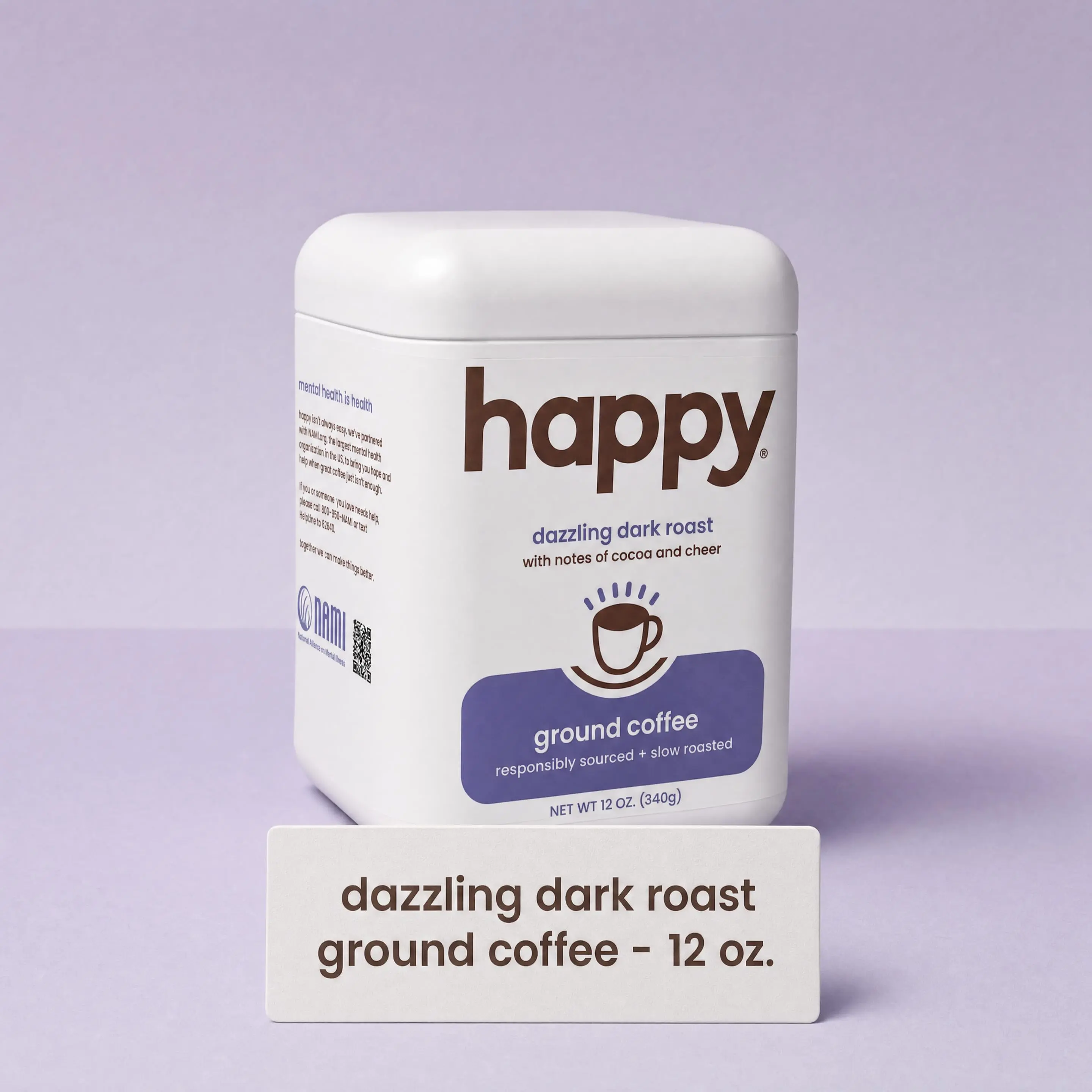 Happy Coffee - Dazzling Dark Roast Ground coffee 12 oz withe notes of cocoa and cheer