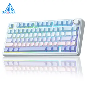 SOLAKAKA A75 Wireless 75% Mechanical Keyboard features hot-swappable keys, RGB lighting, a multi-function knob, sealed keys, PBT keycaps, and a creamykeyboard design. It is suitable for PC/Mac.