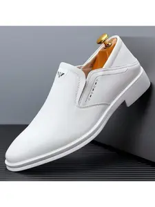 Men's One-Step Business Leather Flat Rubber Shoes, Casual Lazy Loafers, Simple Versatile Formal Slip-Ons, Fashionable Daily Wear, All Seasons, Footwear