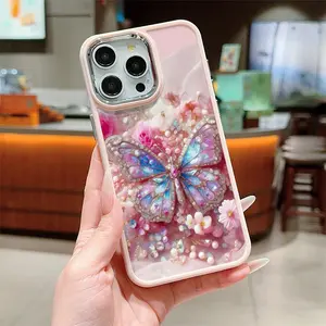 Butterfly & Flower Pattern Phone Case, Decorative Phone Protector Cover, Phone Accessories Compatible with iPhone 11 12 13 14 15 16 Pro Max