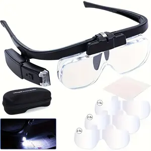 Rechargeable LED Magnifying Glasses with Interchangeable Acrylic Lenses Offering 1.5X to 4.5X Magnification, Complete with a Storage Pouch. Perfect for Detailed, Reading, Crafting, Engraving, Repairs, Soldering, And Evaluating Jewelry